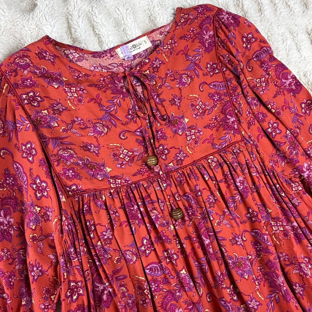 Natural Life Womens Floral Paisley Babydoll Mini Dress Orange Purple Small